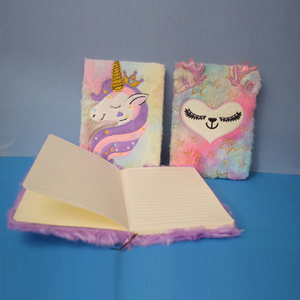 Cute Cartoon Character Notebook With Soft Plush Feather,  Writing Book for Kids Girls And Boys. (Price For 1 Piece).