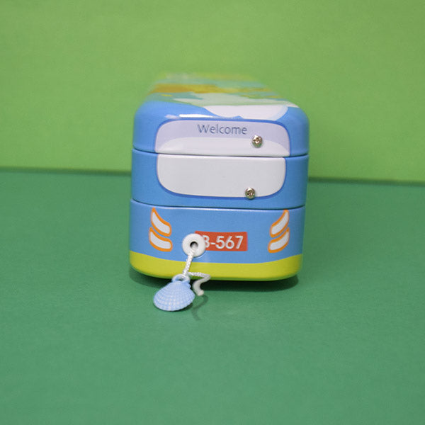 Cute Character Bus Shape Pencil Box And String Operated Wheels With Sharpener Geometry Box (Price For 1 Piece)