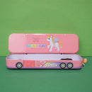 Cute Character Bus Shape Pencil Box And String Operated Wheels With Sharpener Geometry Box (Price For 1 Piece)