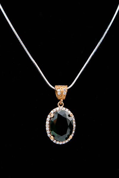 Turkish Emerald Pendant Set And Earrings With Zircons Stones. (Price For 1 Piece)