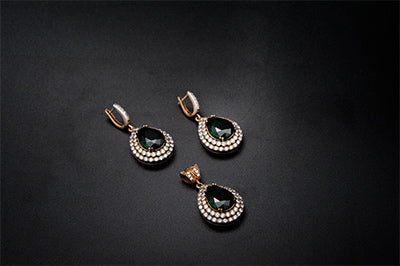 Turkish Emerald Pendant Set And Earrings With Zircons Stones. (Price For 1 Piece)