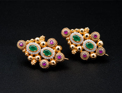 22 Karat Gold Round Necklace With Emerald , Rubies and Zircons Stones.