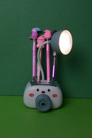 Camera Design Side Table Lamp 4in1 Table Lamp Night Lamp with Pencil Sharpener Pen Stand Mobile Stand for Girls Boys Multicolor