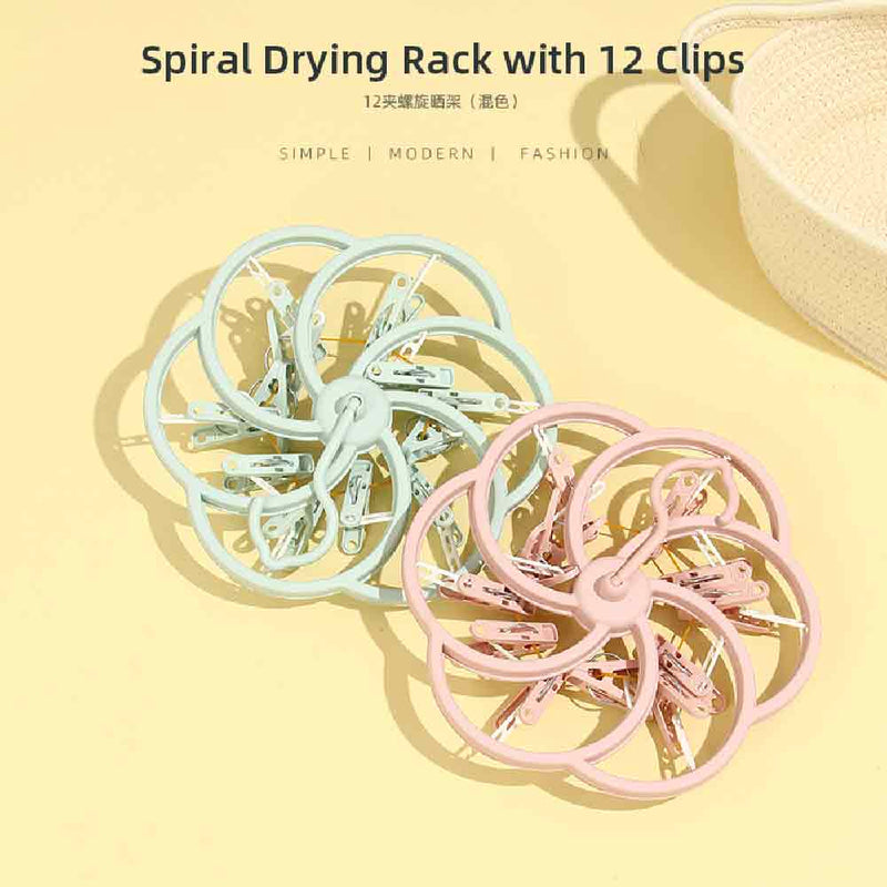 Spiral Drying Rack with 12 Clips for Home- Windproof Multi-Functional