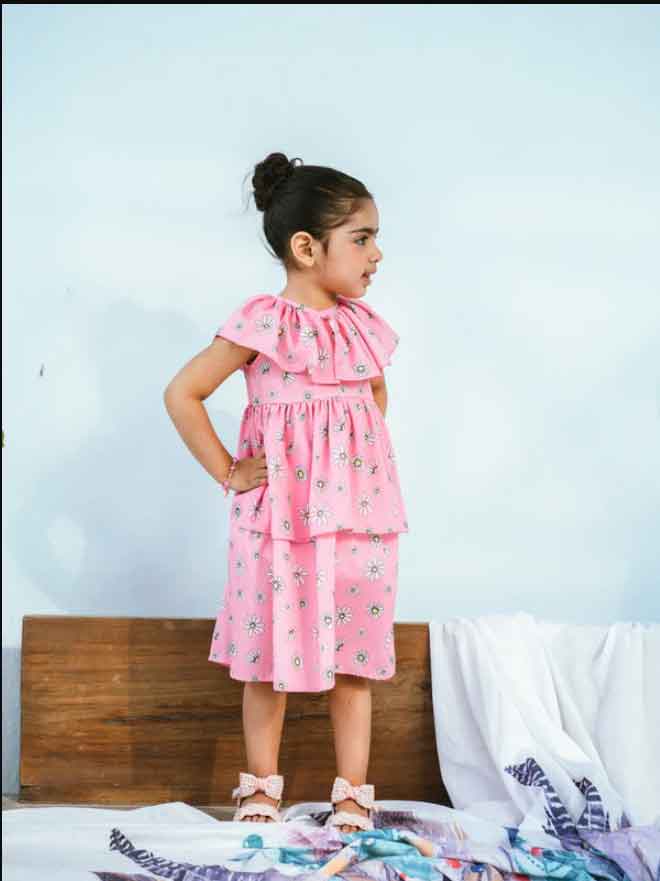Beachy Pink Flower Frock Age (0 to 7) Years