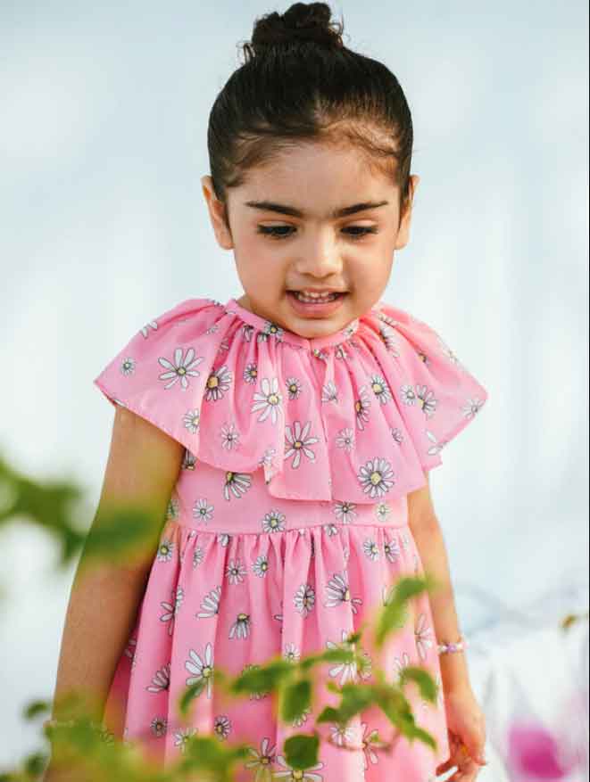 Beachy Pink Flower Frock Age (0 to 7) Years
