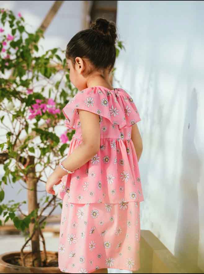 Beachy Pink Flower Frock Age (0 to 7) Years