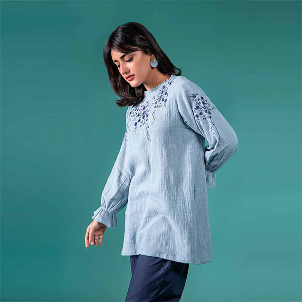 Hawkes Blue Embroidery Relaxed Comfort Fit Shirt (Women) Small, Medium, Large