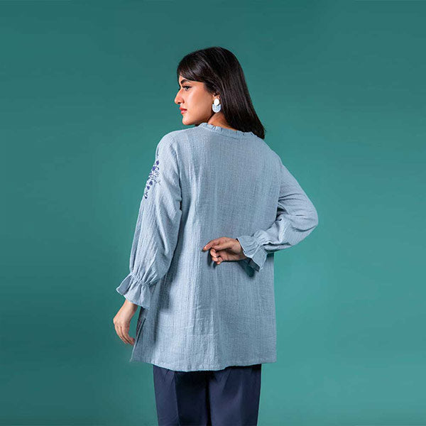 Hawkes Blue Embroidery Relaxed Comfort Fit Shirt (Women) Small, Medium, Large