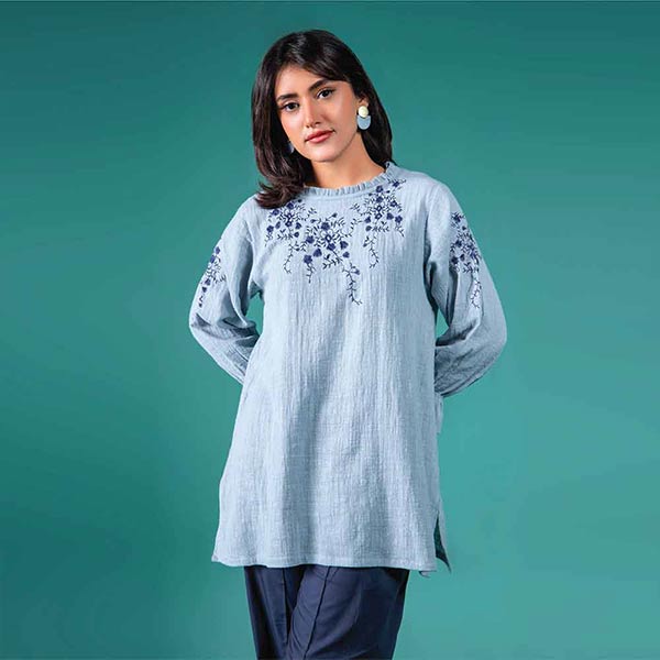 Hawkes Blue Embroidery Relaxed Comfort Fit Shirt (Women) Small, Medium, Large