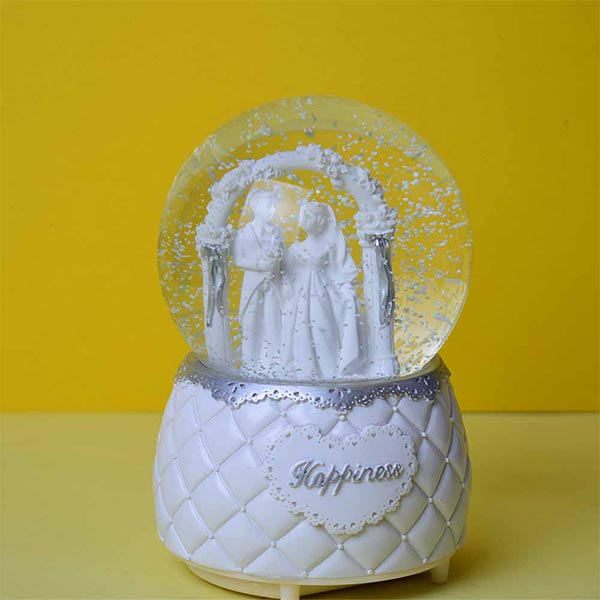 White Lover Couple Snow Globe Music Box. Best Gift For Your Loved One