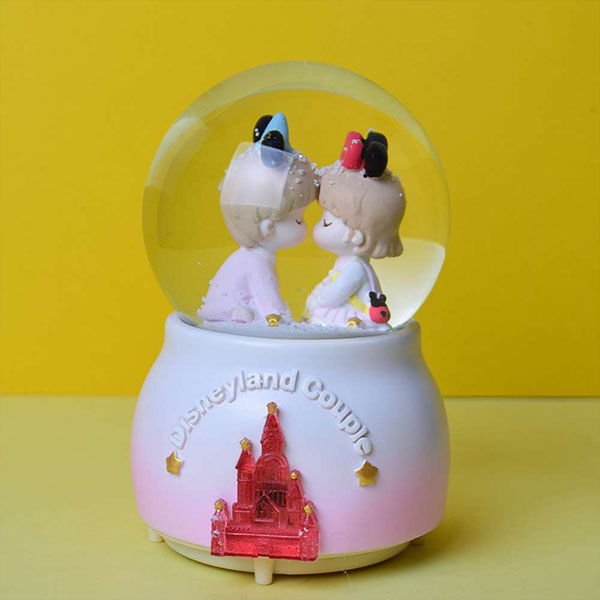 Disneyland Couple Snow Globe Crystal Ball Rotating Music Box. Best Gift For Your Loved One