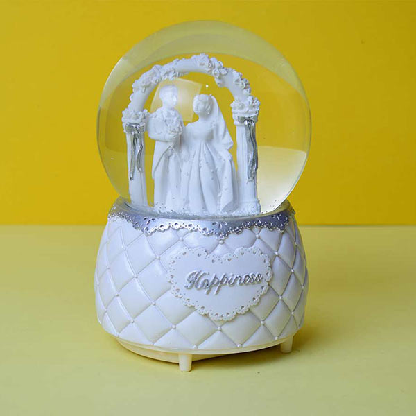 White Lover Couple Snow Globe Music Box. Best Gift For Your Loved One