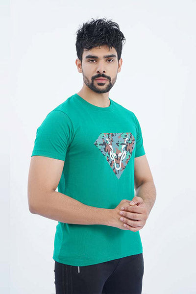 Teal Graphic Round Neck T-Shirt For Men's