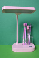 Pink Small Desk Lamp with Pen Holder, Wireless Charger LED Desk Lamps for Home, Office, Study Desk Lamp, 3 Modes Dimmable Touch.