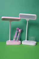 Pink Small Desk Lamp with Pen Holder, Wireless Charger LED Desk Lamps for Home, Office, Study Desk Lamp, 3 Modes Dimmable Touch.