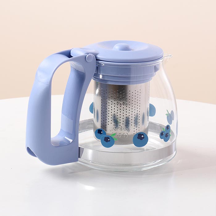 Blueberry Printed Glass Teapot Stove Safe Teapot High Temperature Resistant. Use for Home, office