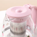 Strawberry Printed Glass Teapot Stove Safe Teapot High Temperature Resistant. Use for Home, office .(Pink)