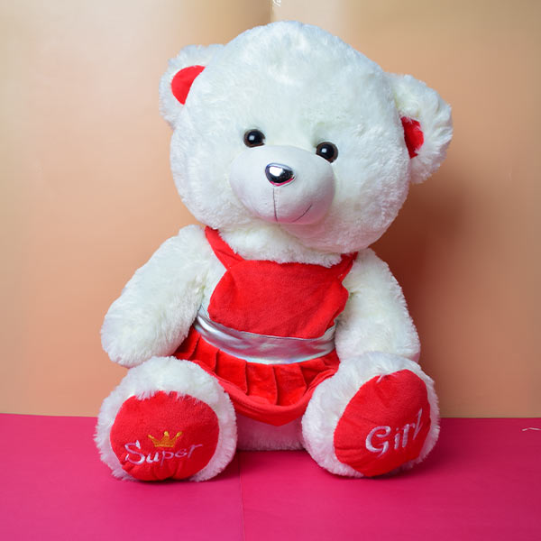 Soft And Huggable White Teddy Bear With Red Velvet Jersi 22cm - Giant Teddy Bear.