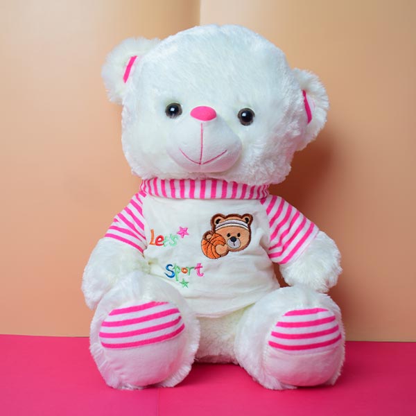 Soft And Huggable White Teddy Bear With Pink Velvet Jersi 18cm - Giant Teddy Bear.