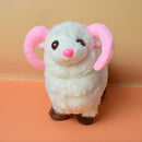 Soft And Fluffy Sheep With Pink Horns Stuffed Animal Toy For Kids.