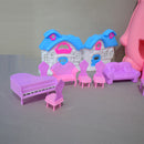 Cute owl shaped Portable Trolly Doll House Set with Pretend Play Accessories for Kids (Pink)