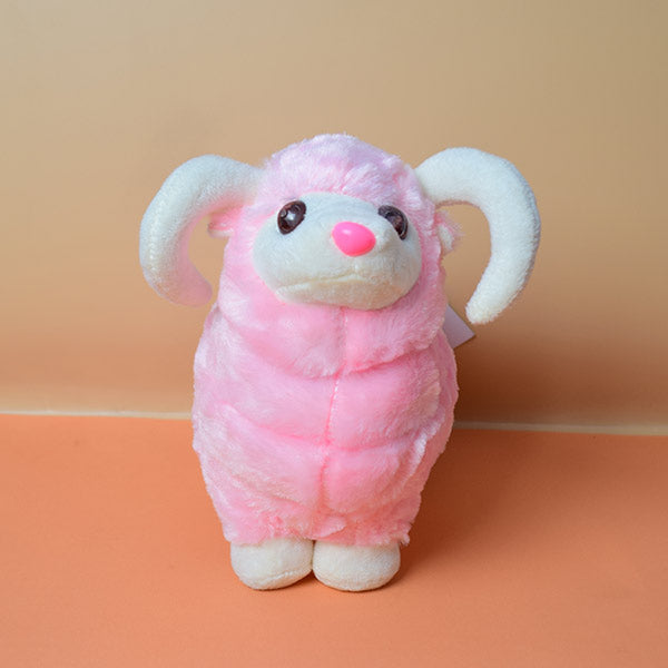 Soft And Fluffy Sheep With White Horns Stuffed Animal Toy For Kids.