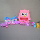 Cute owl shaped Portable Trolly Doll House Set with Pretend Play Accessories for Kids (Pink)