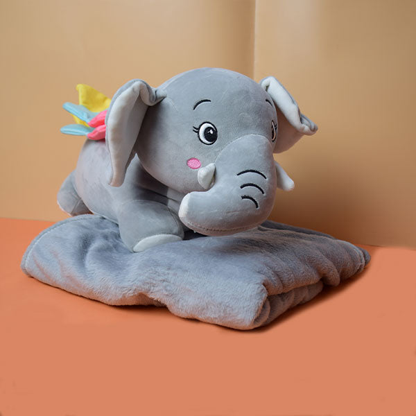 Cute Elephant Fluffy Plush Toys With Blanket, Elephant Stuffed Toy Cute Gift for your Loved Ones.(price for 1 piece)