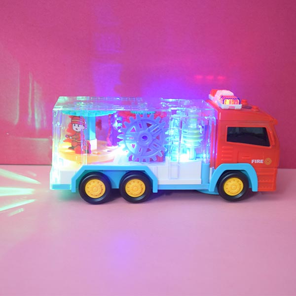 Electric 360° Transparent Gear Fire Truck Construction Vehicle Music Light Digging Truck Model Children's Toys