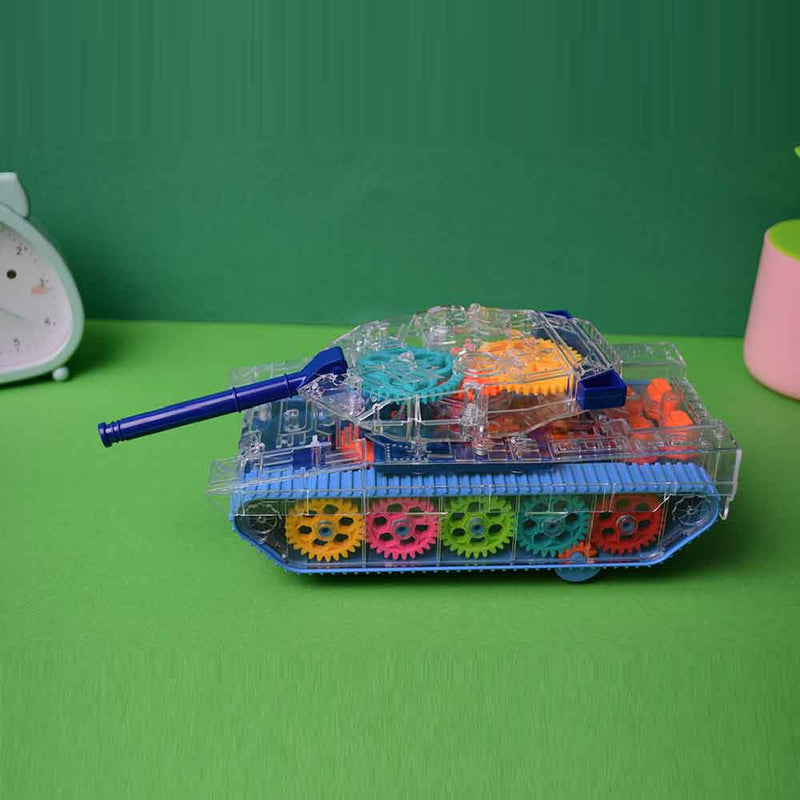 Transparent Mechanical Police Army Tank Car Toy for Kids with Gear Technology 3D Light, Musical Sound & 360 Degree Rotation (Gear Army Tank)…