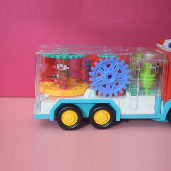 Electric 360° Transparent Gear Fire Truck Construction Vehicle Music Light Digging Truck Model Children's Toys