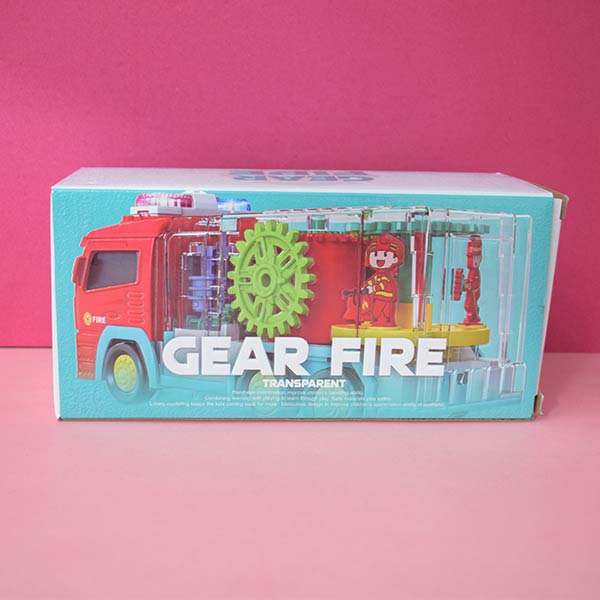 Electric 360° Transparent Gear Fire Truck Construction Vehicle Music Light Digging Truck Model Children's Toys