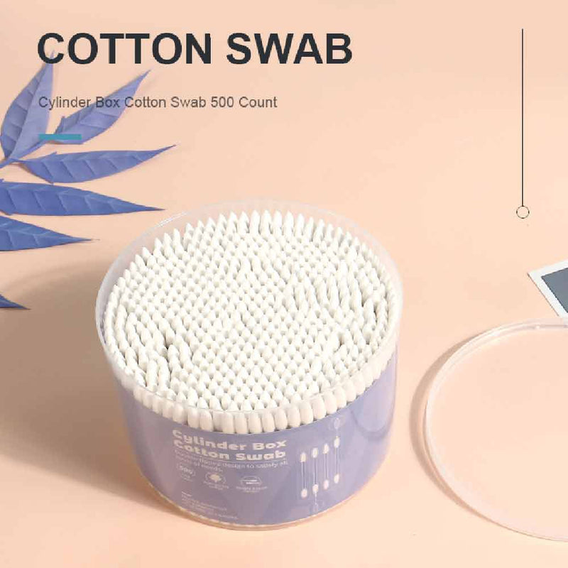 Cylinder Box Cotton Swab 500 Count (Sharp Tip + Round Tip)