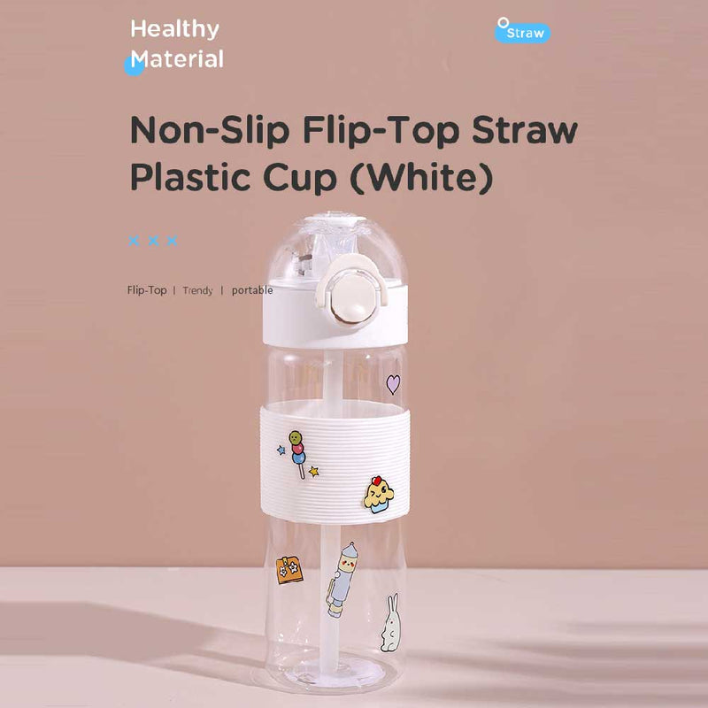 650ml/21.9fl.oz. Non-Slip Flip-Top Straw Plastic Cup (White)