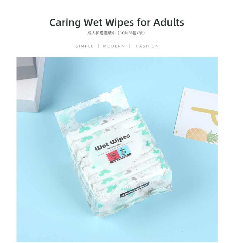 Caring Wet Wipes for Adults (10 PCS*8 Bags/Pack)