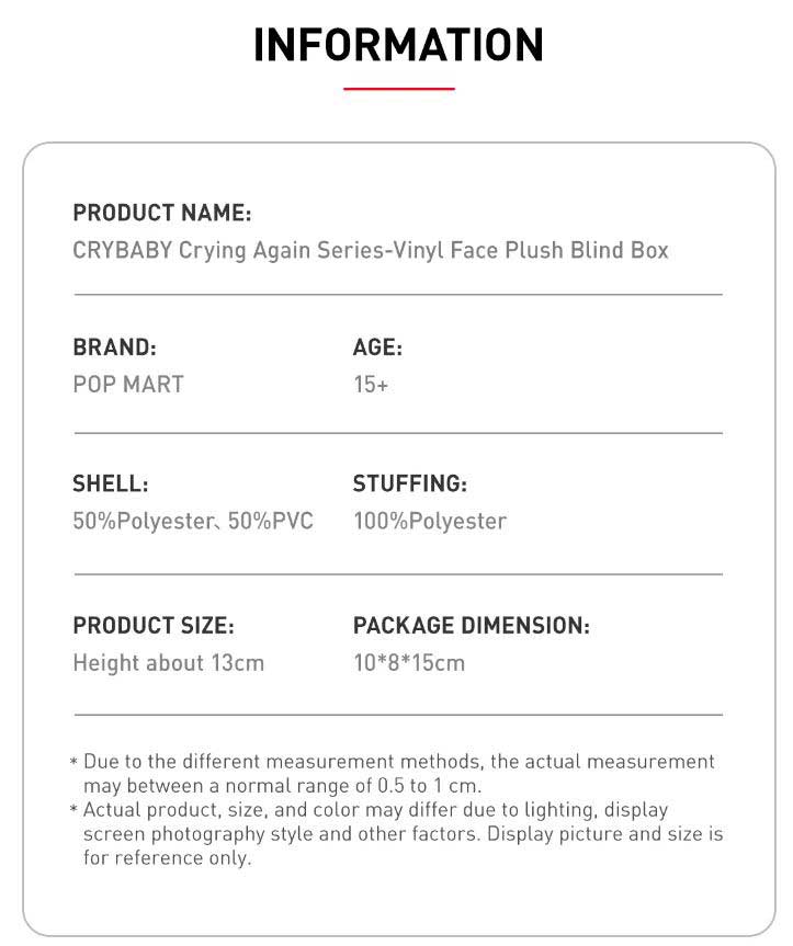 CRYBABY Crying Again Series-Vinyl Face Plush Blind Box (ORIGINAL POP MART PRODUCT)