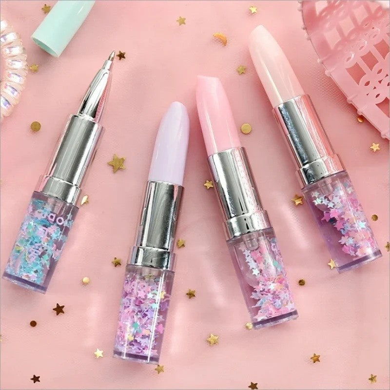 Creative lipstick neutral pens portable quicksand gel pen students stationery office. ( Price for 1 piece)