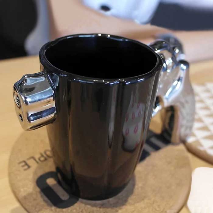 3D Ceramic Revolver Shape Revolver Mug Coffee Mug - 1 Piece, Silver, 350 ml