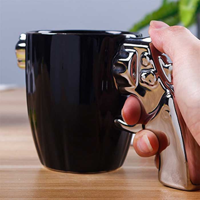 3D Ceramic Revolver Shape Revolver Mug Coffee Mug - 1 Piece, Silver, 350 ml