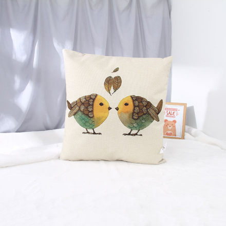 Cotton Linen Throw Pillow (Bird)