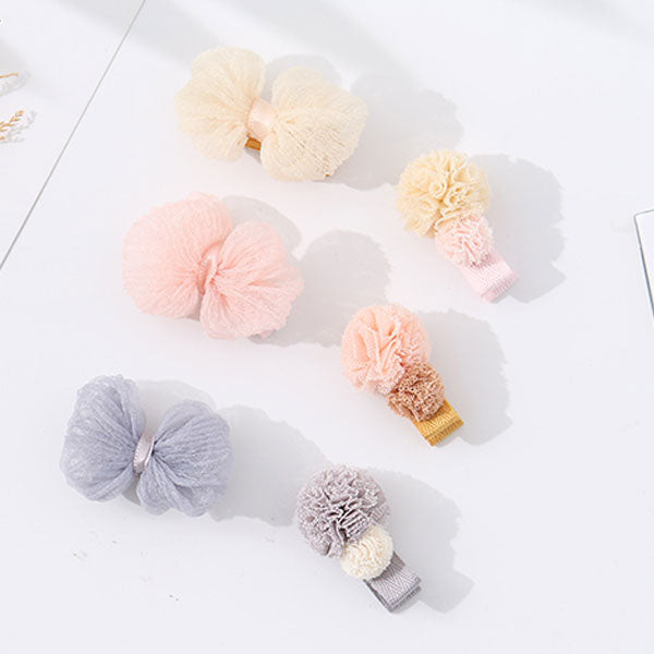 Mesh Flower And Bowknot Hair Clips For Kids
