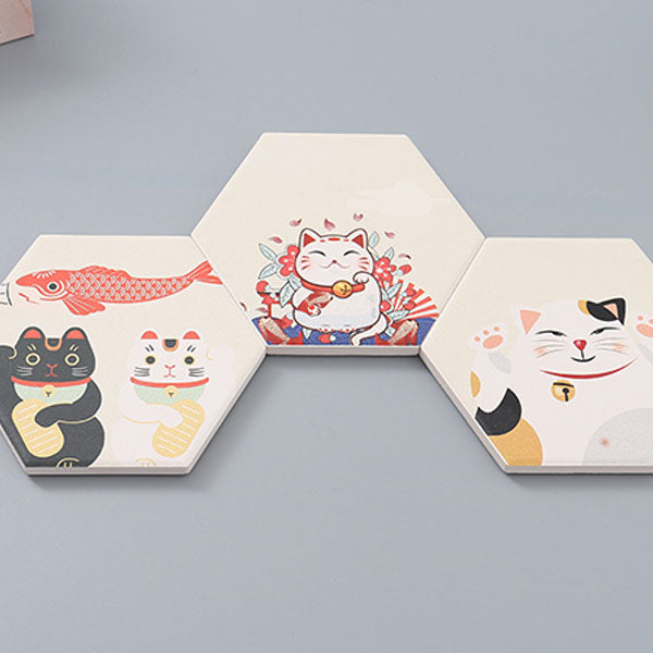 Diatomite Fortune Cat Hexagon Drink Coaster 