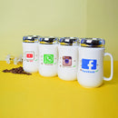 WhatsApp, Facebook, Instagram, YouTube Emoji Mug, Logo Marked White Color Ceramic Coffee Mug with Mirror Lid. (Price For 1 Piece)