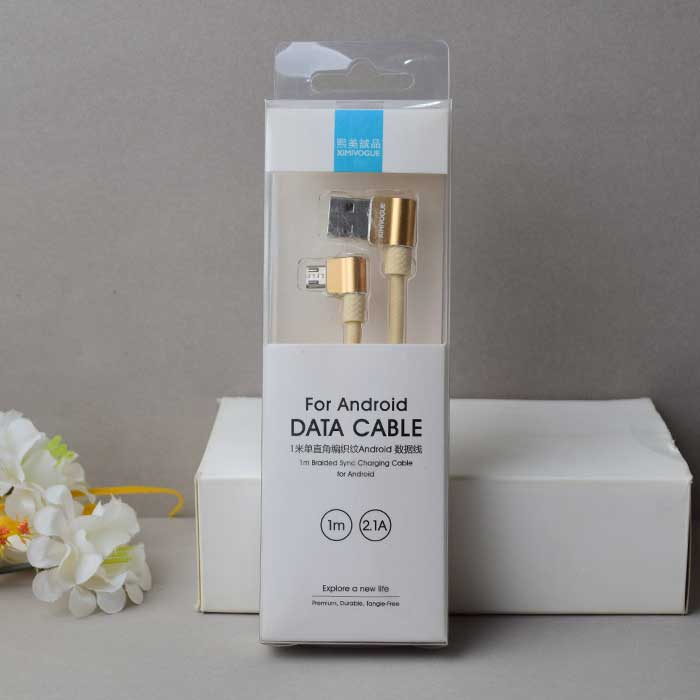 1 meter single right angle BRAIDED Android data cable (golden)