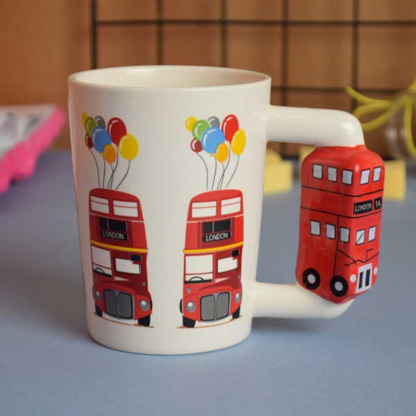 3D bus handle style ceramic mugs