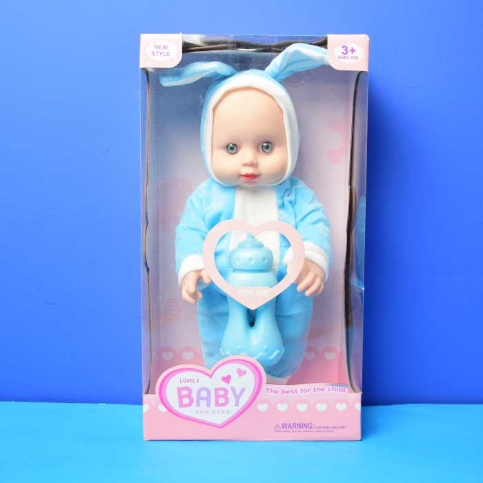 3D Blue Eyes Reborn Baby Doll With Milk Bottle (Blue)