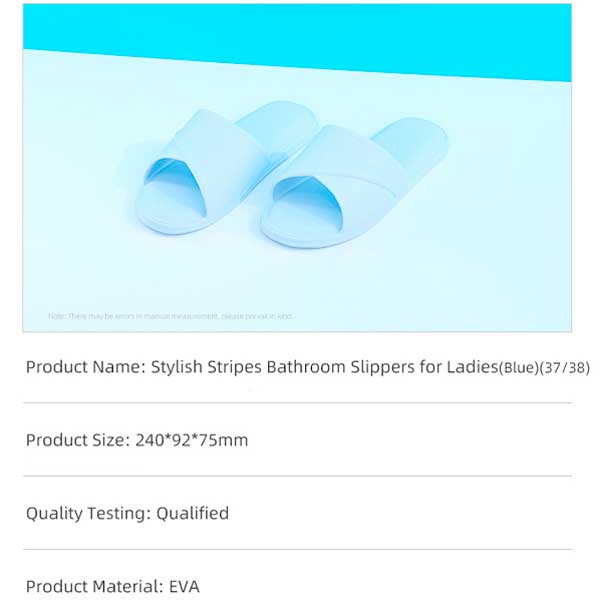 Stylish stripes bathroom slippers for ladies (Blue, 37/38)