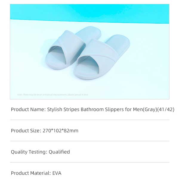 Stylish stripes bathroom slippers for men (Gray, 41/42)