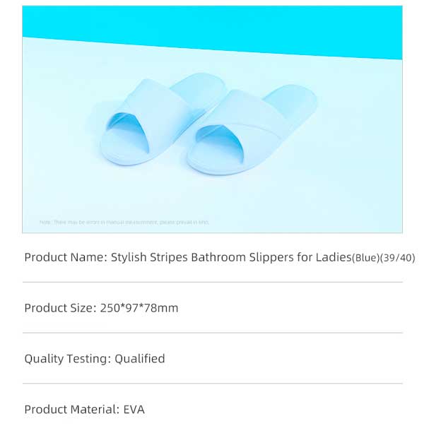 Stylish stripes bathroom slippers for ladies (Blue, 39/40)